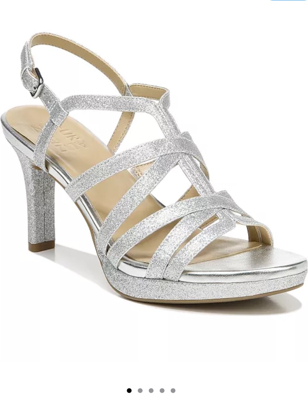 Naturalizer Baylor silver glitter faux leather open toe high heel shoes